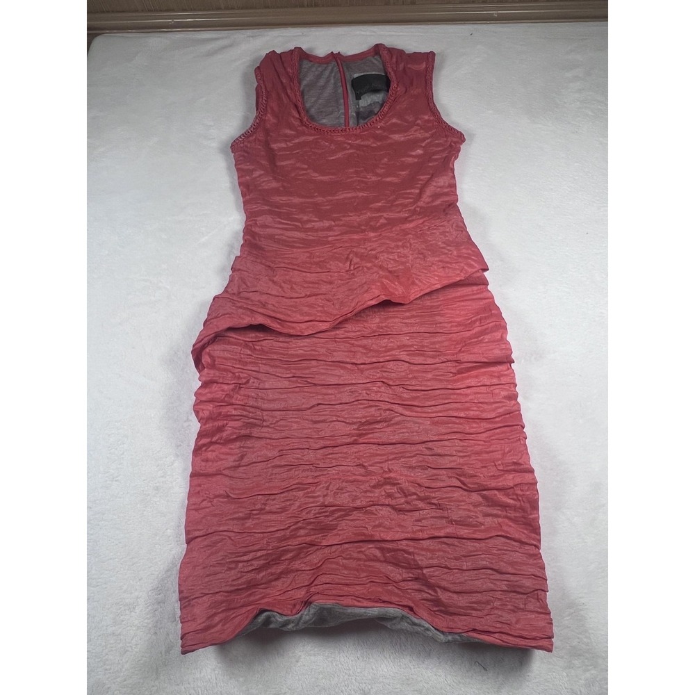 Yigal Azrouel Dress Womens 4 Pink Textured Ruched Scoop Neck Bodycon Party
